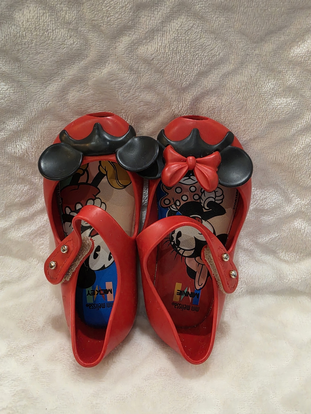 Mini Melissa Kids Sz 6 Red Disney Mickey Minnie Mouse Jelly Shoes w/ Ear Accents